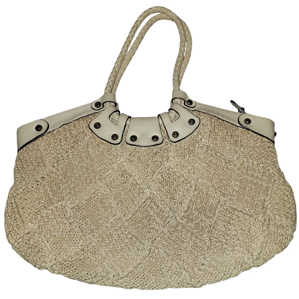 Salvatore Ferragamo Raffia Woven Leather Handbag w/COA